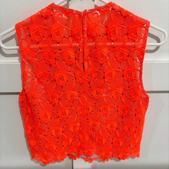 A.L.C Adriana Crop Top Floral Lace Scalloped Neon Orange - Picture 8 of 8